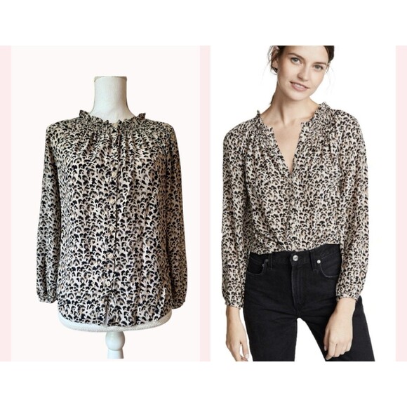 Rebecca Taylor Tops - REBECCA TAYLOR $325 Leopard Cheetah 100% Silk Blouse XS Career Old Money Flowy